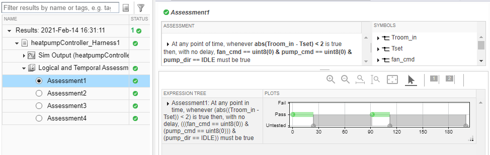 Test results showing assessment number 1 passing result