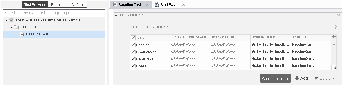 Test Manager iterations for baseline test