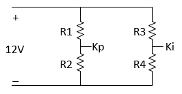 Controller circuit with R1, R2 in series and R3, R4 in series. These two pairs of resistors are parallel to each other.