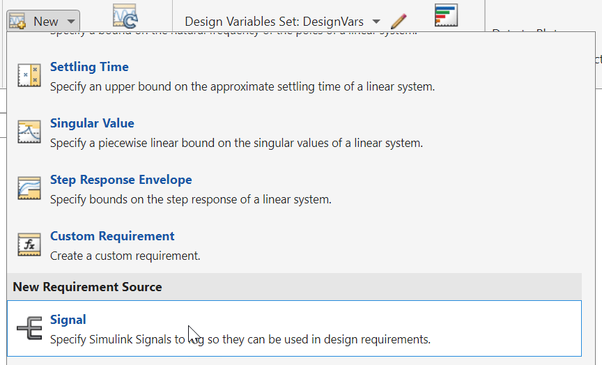 Signal is selected in the drop-down list for New