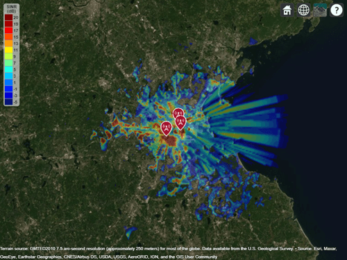 SINR map for the three transmitters