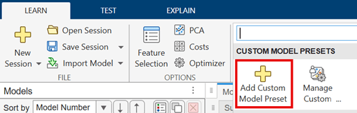 Add Custom Model Preset button