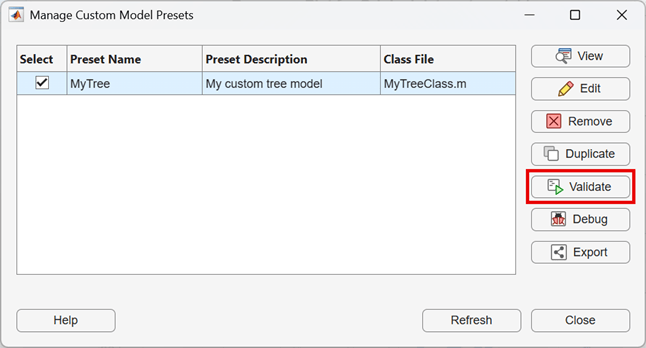 Validating the changes to the custom model preset