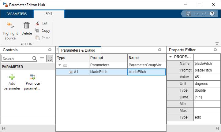 New parameter BladePitch in the Parameter Editor