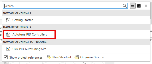 Autotune PID Controllers shortcut on the Project tab of the MATLAB Toolstrip.