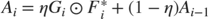 $A_i=\eta G_i \odot F_i^* + (1-\eta)A_{i-1}$