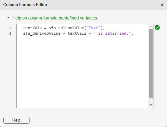 The Column Formula Editor with the code.