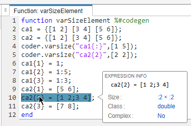 Code generation report, showing size of ca2{2}