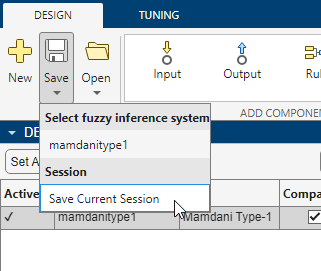 App toolstrip showing the Save menu. The pointer is over the Save Current Session element.