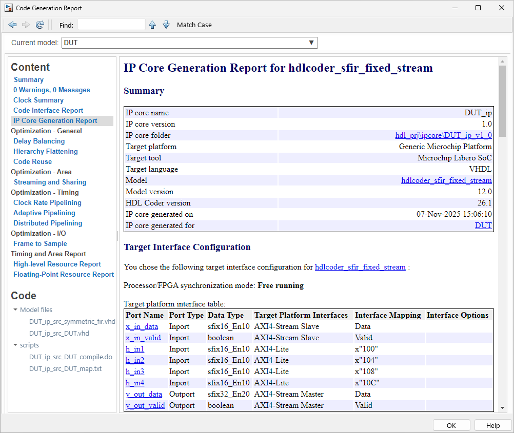 IP Core Generation Report