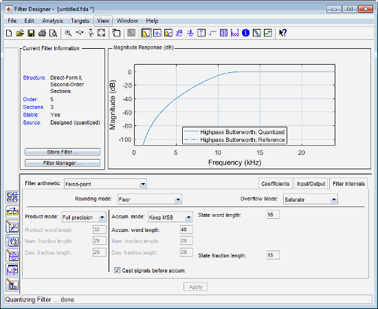 matlab using filter from filter designer