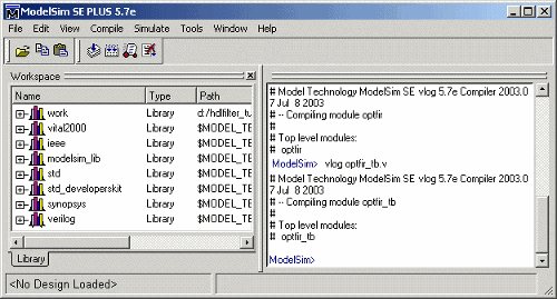 Siemens ModelSim window