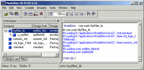 Mentor Graphics ModelSim window