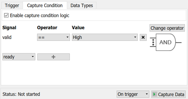 FPGA Data Capture screen showing Capture Condition tab