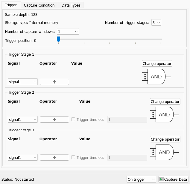 FPGA Data Capture screen with 3 trigger stages