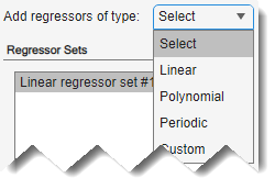 Add regressors of type list. No regressor types are selected.