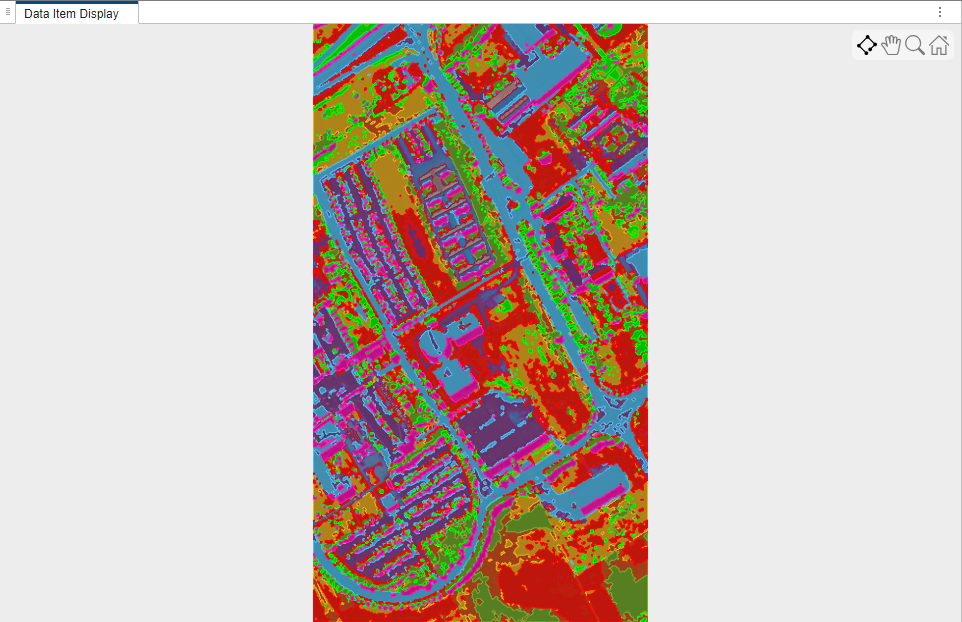 Hyperspectral image labeled using built-in ISODATA clustering automation algorithm in Spectral Image Labeler app.