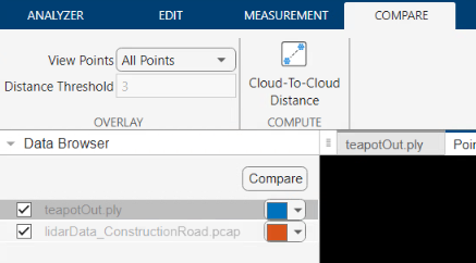 Compare tab in the Point Cloud Analyzer app