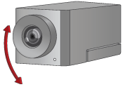 Camera with double-headed arrow in front of lens, pointing up and down