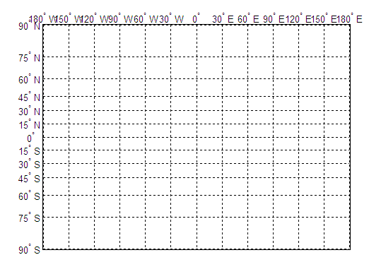 A blank map with a latitude-longitude grid, meridian labels, and parallel labels