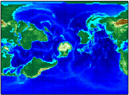 Topographic world map centered on Sri Lanka