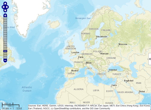 Web map of the world, centered on Europe