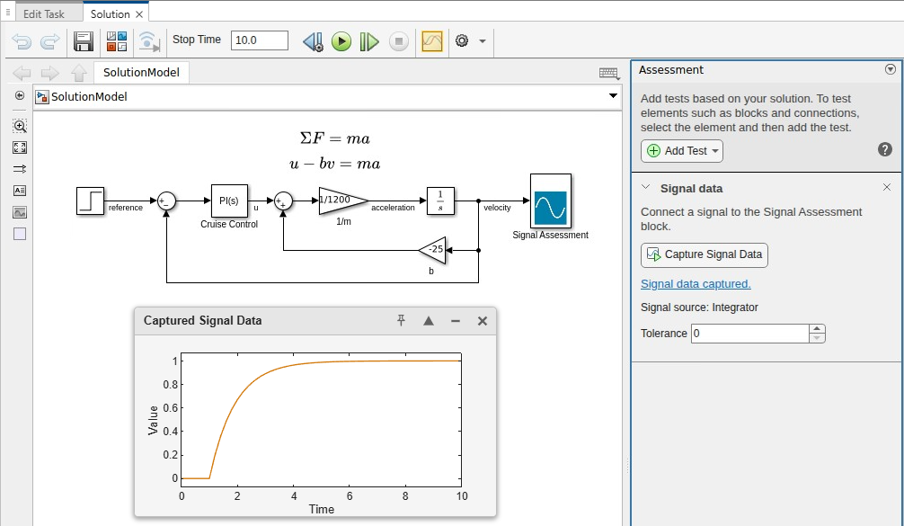 Solution with signal data test and captured signal data window