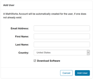 License Center section to add users email address, name and country