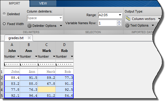 matlab import csv text