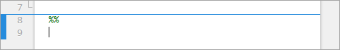 File open in the Editor showing two percent signs on line eight and a blue border above line eight indicating the start of the section