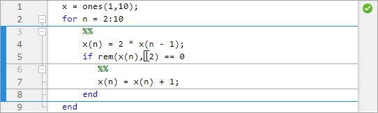 File open in the Editor with the selected section spanning from line three to line nine, and section breaks at line six and eight