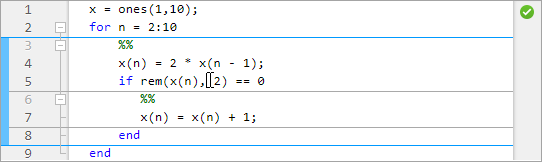 File open in the Editor with the selected section spanning from line three to line nine, and section breaks at line six and eight