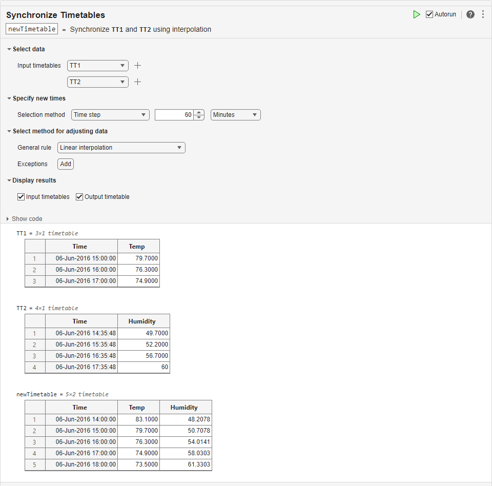 Synchronize Timetables task in Live Editor