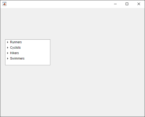 UI figure window with a tree that has four collapsed top-level nodes