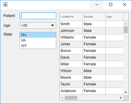 UI figure window with multiple components laid out in two columns