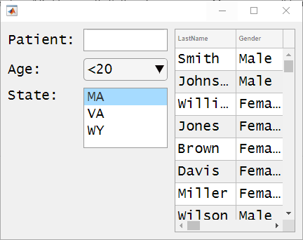 UI figure window with all label, drop-down, list box, and table text in 20-point font