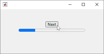 HTML UI component. The component contains a button with the text "Next" above a progress bar.