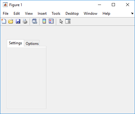 Tab group with two tabs in a figure window. The tabs have titles "Settings" and "Options". The "Settings" tab is selected.
