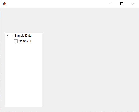 Check box tree with two nodes. A node with text "Sample Data" has a child node with text "Sample 1". Both nodes have check boxes to the left of the text.