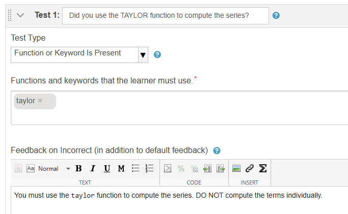 Example of test type function or keyword is present