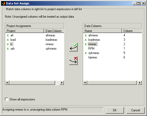 Data set assign dialog box