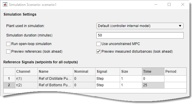 Upper section of the Simulation Scenario dialog box.