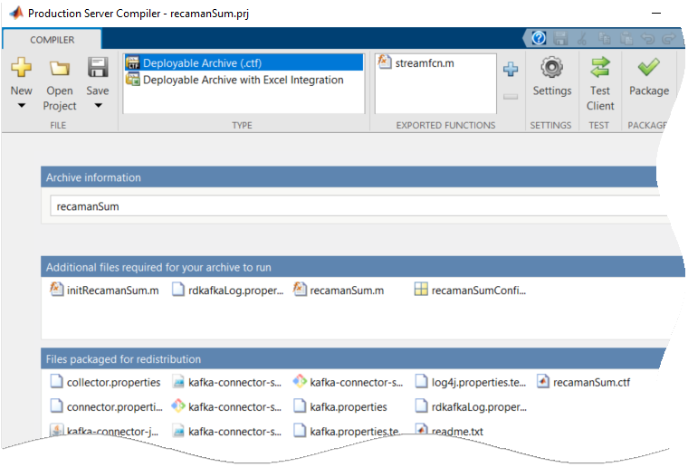 Production Server Compiler app interface with recamanSum