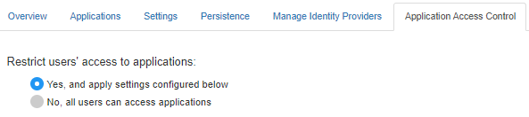 Application Access Control tab showing that access control is enabled