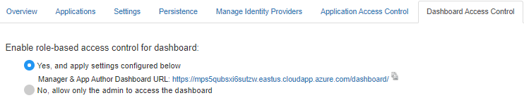 Dashboard access control tab with the option to enable dashboard access control selected