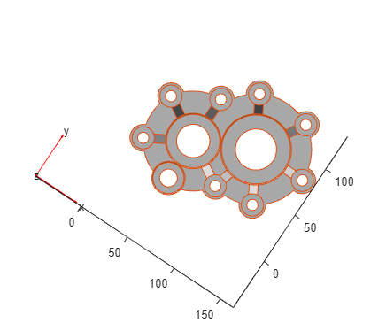 View of the geometry from Z-axis showing that three cylinders are very close to each other and might be intersecting each other