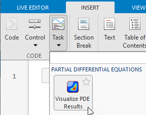 Visualize PDE Results task located in the Partial Differential Equations group of live tasks