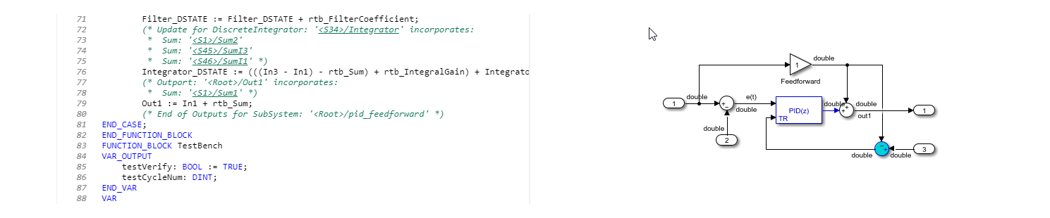 Clicking on the hyperlink highlights the associated Simulink block in the model.