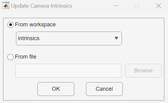 Update Camera Intrinsics dialog box