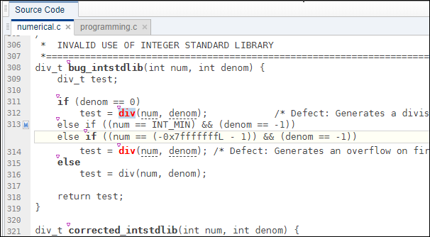 The M icon on the left of a line indicates that the line contains a macro. Clicking the icon displays the line once more time with the macro expanded.